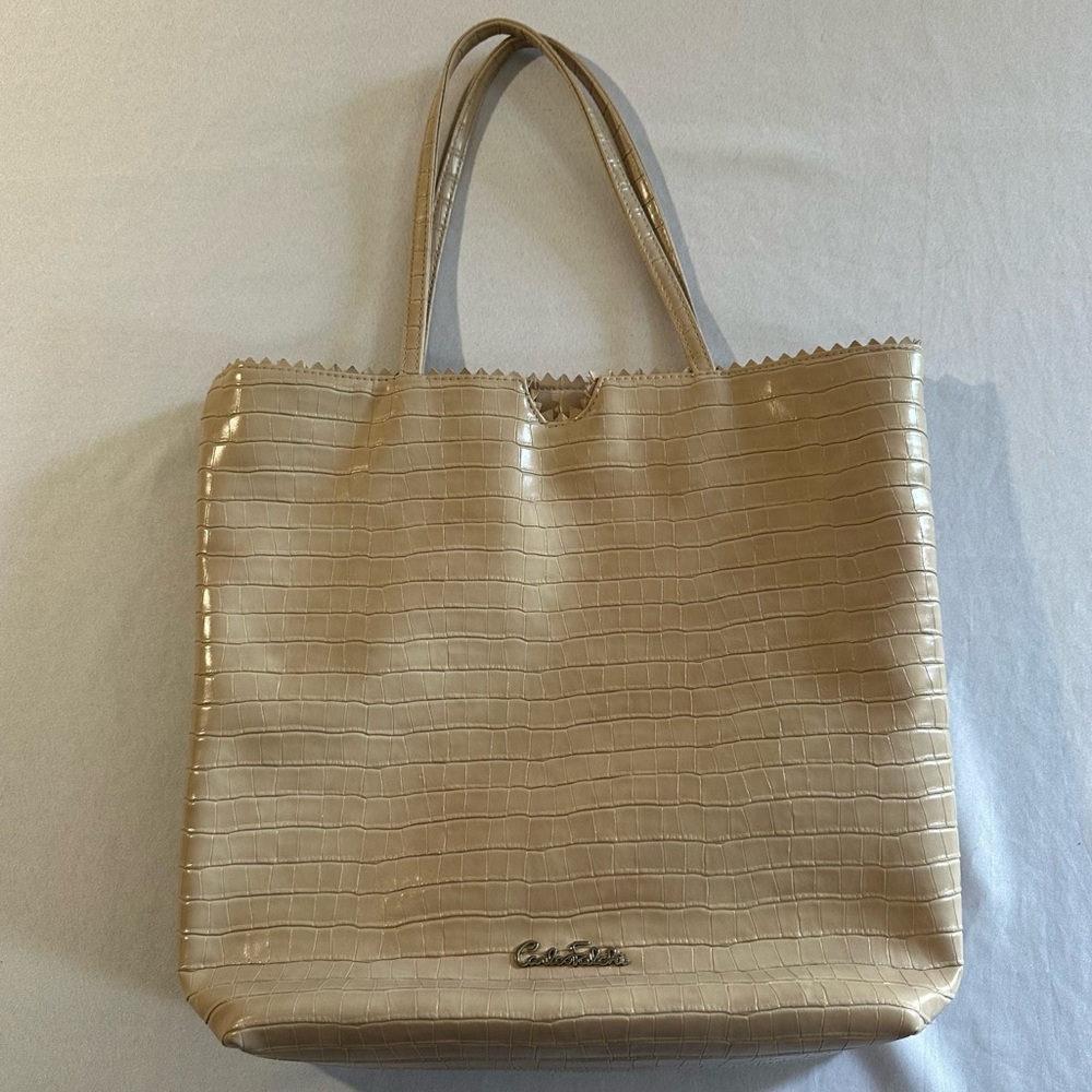 Carlos Falchi • Crocodile Embossed Tote Bag Faux Leather Large Roomy